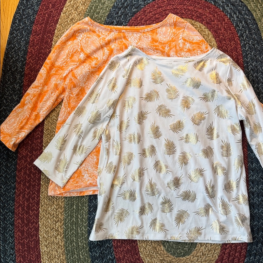 Talbots Plus Bundle: White and Orange 3/4 sleeve shirts